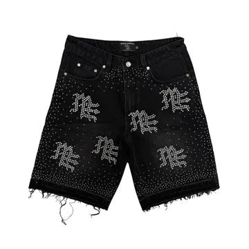 Mixed Emotion Rhinstone Black Denim Shorts