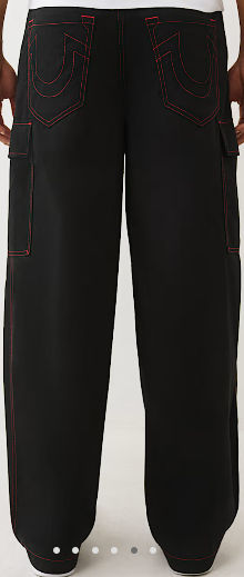True Religion Cargo Pants Black Red Stitch