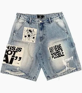 Mixed Emotion Blue "AI" Denim shorts