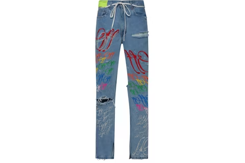 OFF-WHITE EV BRAVADO Crystal Distressed Denim Jeans