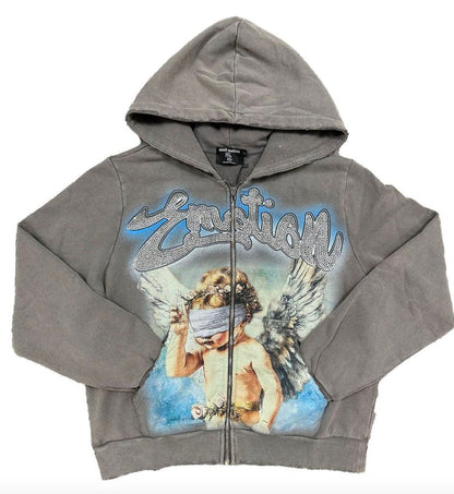 Mixed Emotion Grey Rhinestone Hoodie