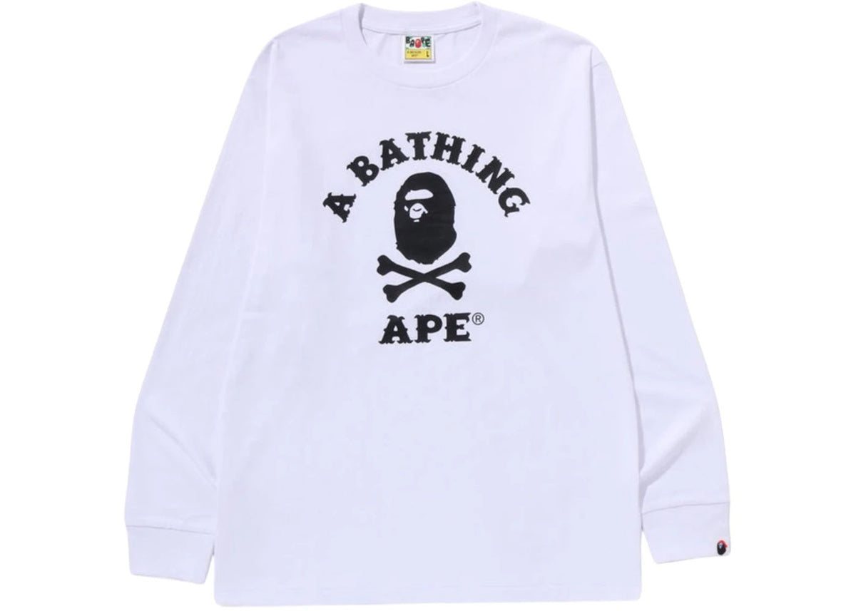 BAPE Ape Crossbone College L/S Tee White - Pre-Owned