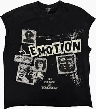 Mixed Emotion Newspaper Sleeveless Tee
