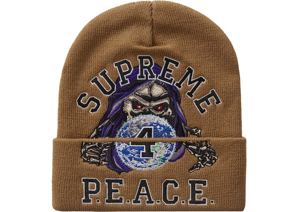 Supreme Peace Embroidered Beanie Tan