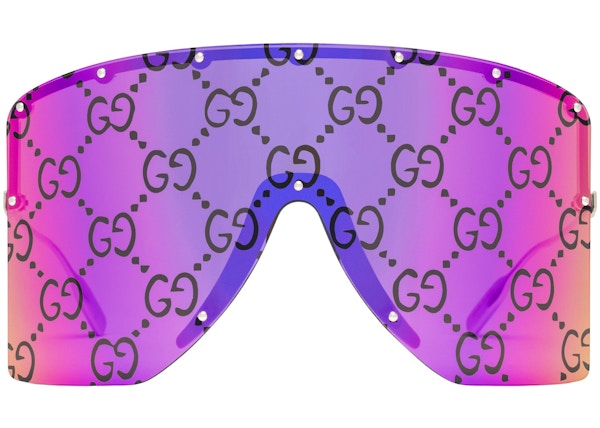 Gucci Mask-Shaped Sunglasses Shiny Yellow Gold-Toned Metal Frame with Metal Studs (‎705386 I3330 8058)